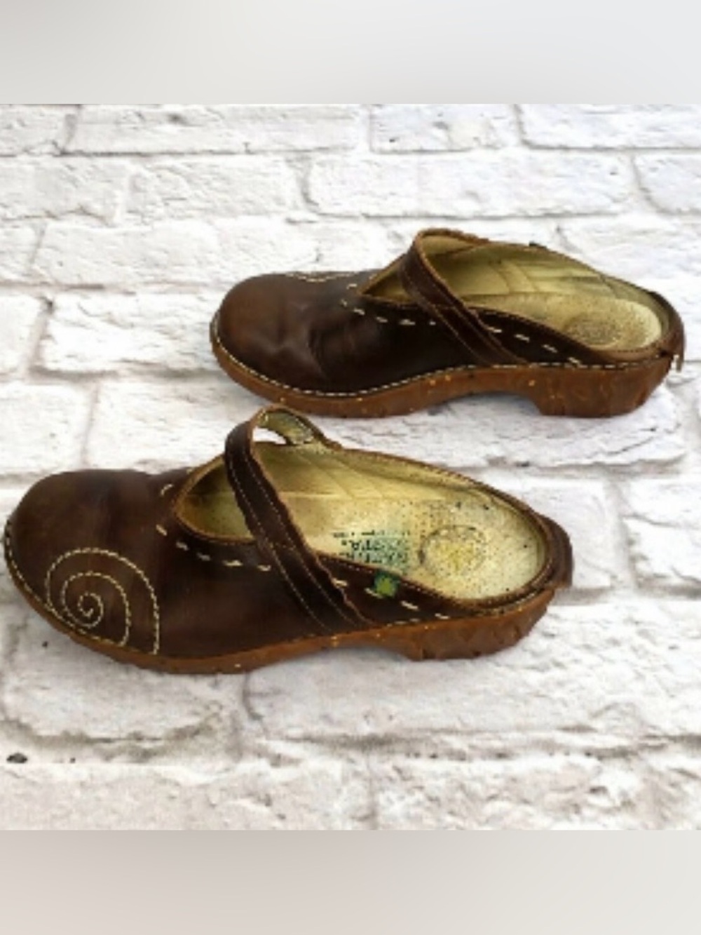 El Naturalist Women's Brown Leather Mary Jane Clogs Slide size 38 (7.5) - Picture 2 of 6